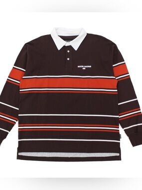Noon Goons Sport Long Sleeve Rugby Polo Shirt Brown Orange Striped Large